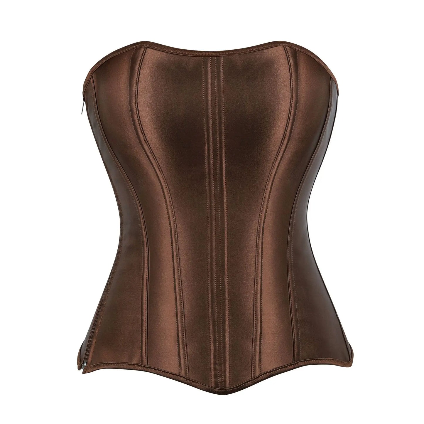 Gothic Black Satin Overbust Corset Top for Women Sexy Lace-Up Side Zipper Waist Bustiers Body Shaper Lingerie