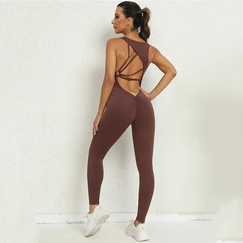 Backless Gym Jumpsuit Women Sport Overalls Yoga Workout Clothes for Women Fitness Clothing Gym Set Women Bodysuit