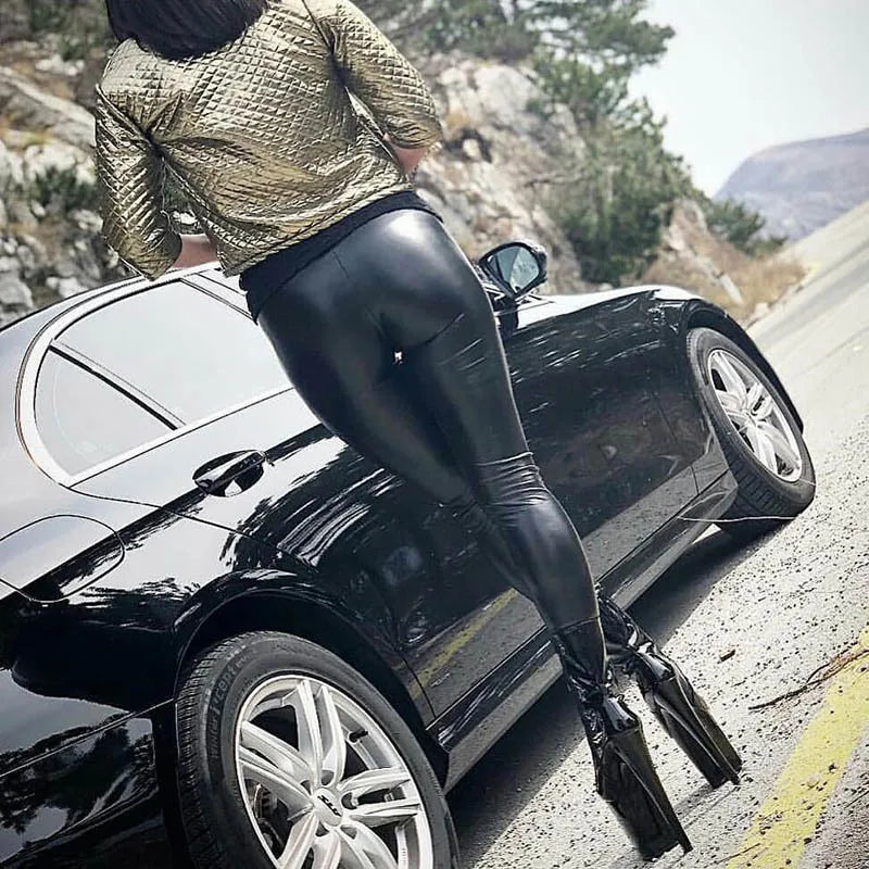 Black Sexy Leather Pants Plus Size PU Leggings Women High Waist Skinny Tights Elastic Stretchy Outfit Trousers