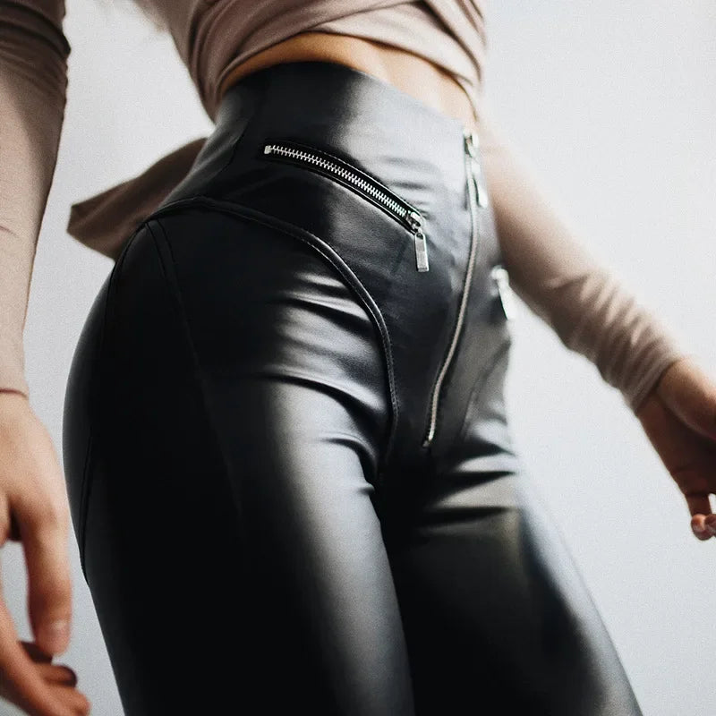 Black Sexy Leather Pants PU Leggings Women High Waist Skinny Tights Elastic Stretchy Outfit Trousers